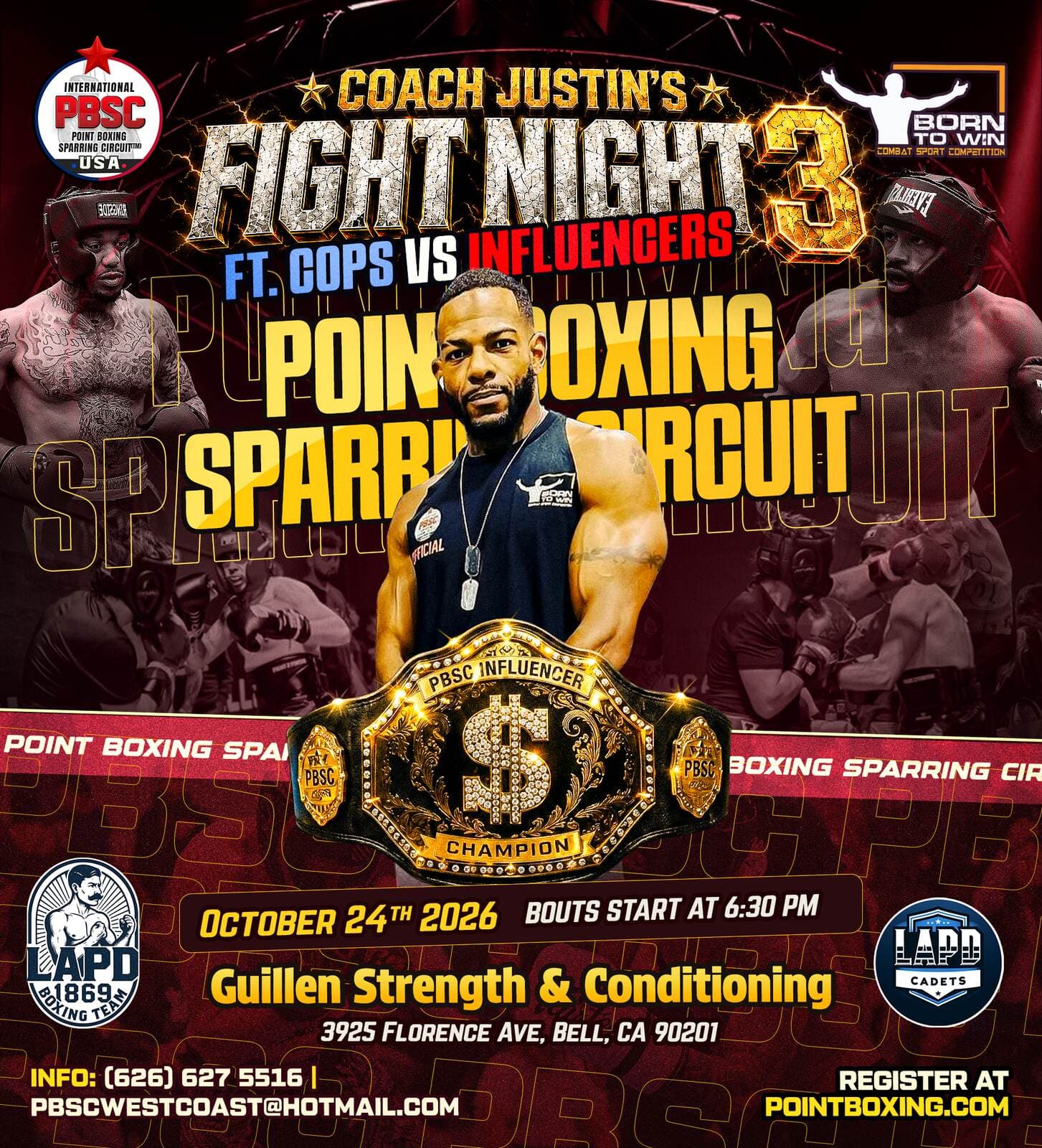 Event poster: PBSC Point Boxing Sparring Circuit – Coach Justin's Fight Night III – Los Angeles, CA