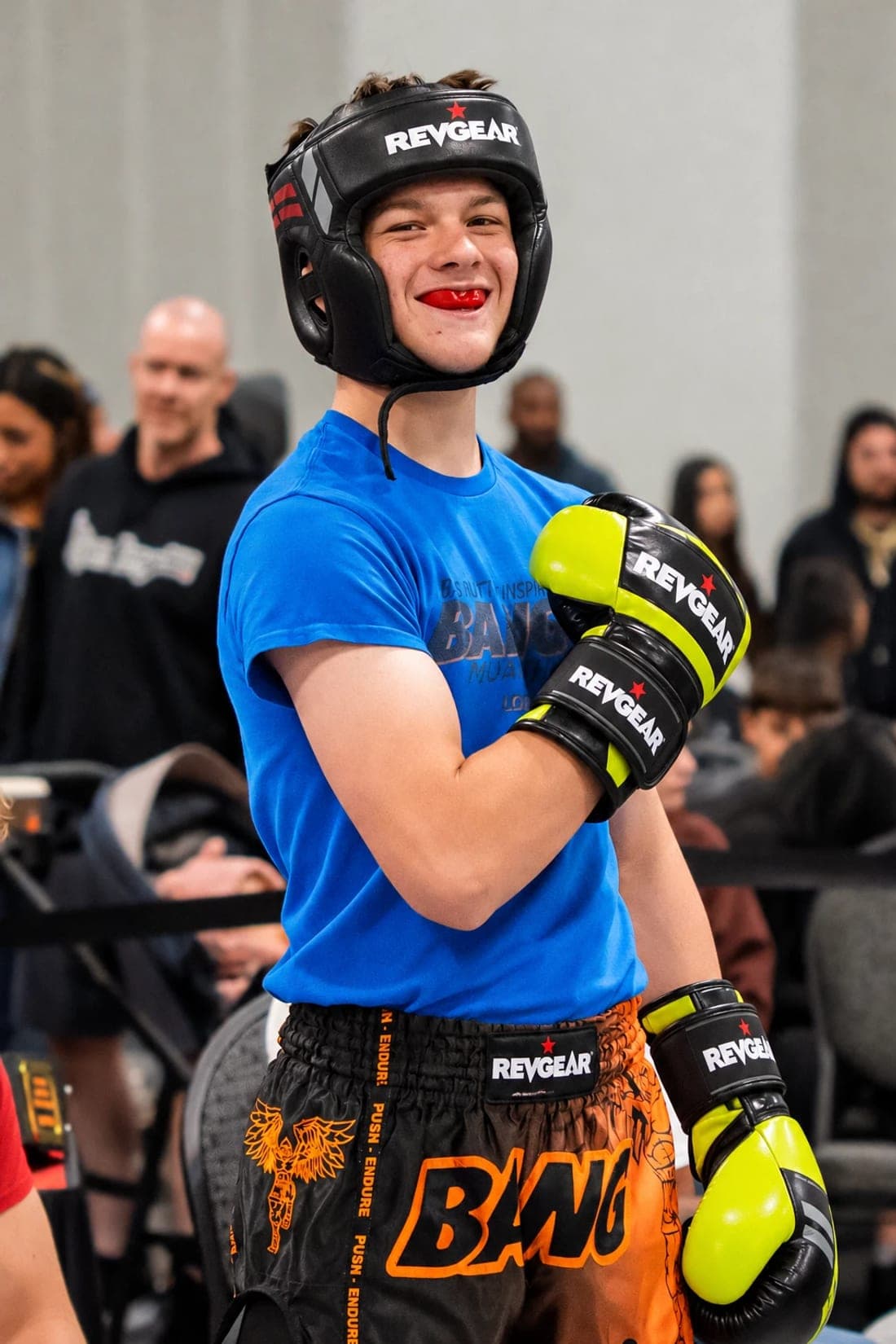 A junior PBSC fighter laughing between rounds